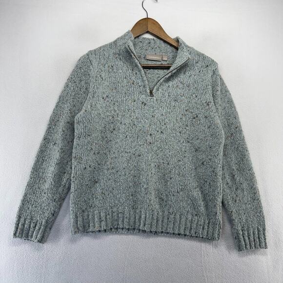 Vintage Croft Barrow Sweater Womens Large Blue Knit 1/4 Zip Grandma Cottage Crop - Picture 1 of 12